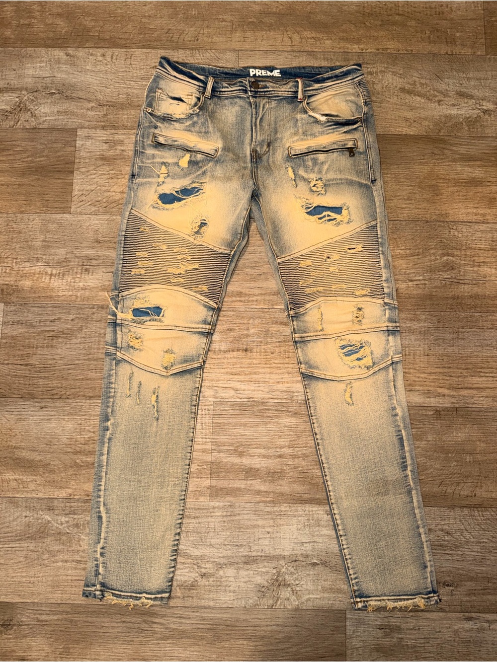 PREME Yellow Wash Distressed Skinny Jeans for Men